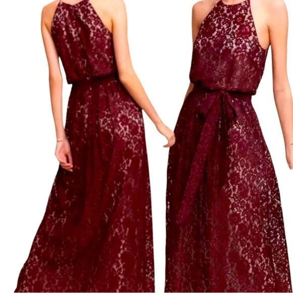 Donna Morgan Dresses | Donna Morgan For Anthropologie Alana Lace Overlay Halter Burgundy Formal Dress | Color: Red | Size: 0 | Sunshinegal93's Closet Donna Morgan Dresses | Donna Morgan For Anthropologie Alana Lace Overlay Halter Burgundy Formal Dress | Color: Red | Size: 0 | Sunshinegal93's Closet